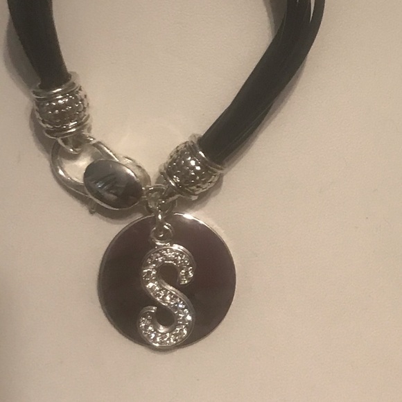 Vintage 6 Strand Black Vegan Waxed Cord Initial Rhinestone “S” Bracelet 7.5 - Picture 14 of 15